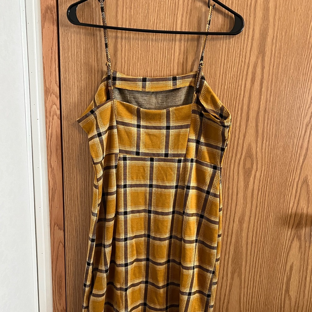 Ultra Flirt Mustard Plaid Midi Dress - Picture 2 of 3